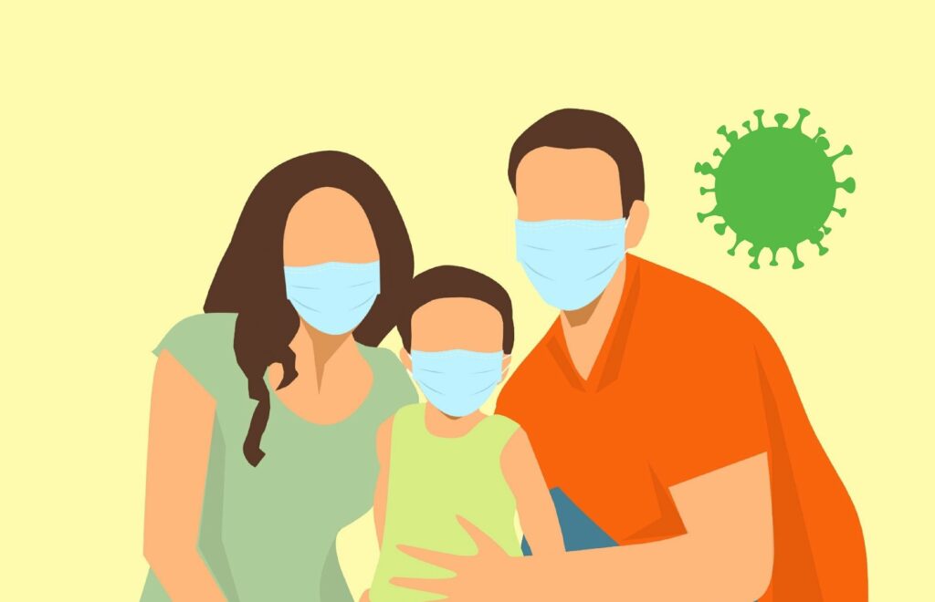 Family wearing masks